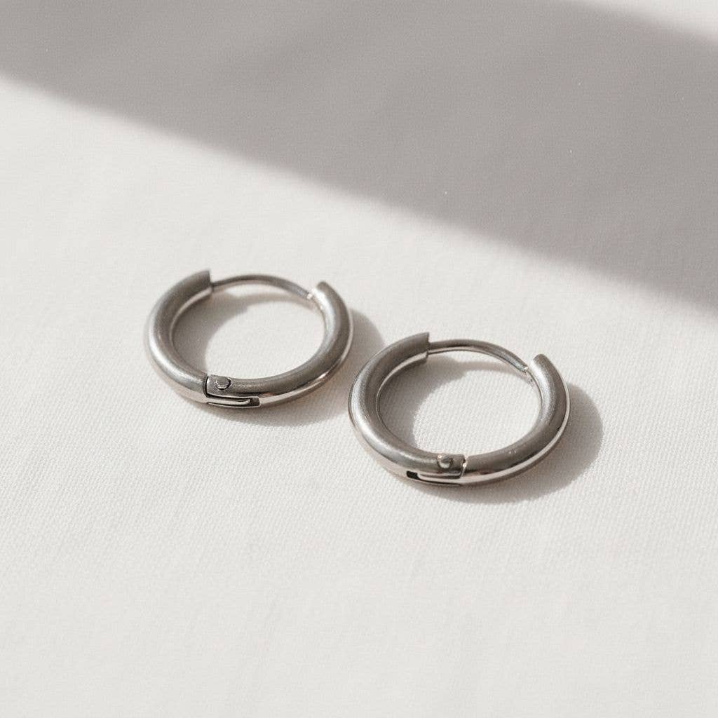 silver stainless steel medium huggie hoop earrings stacking hoops