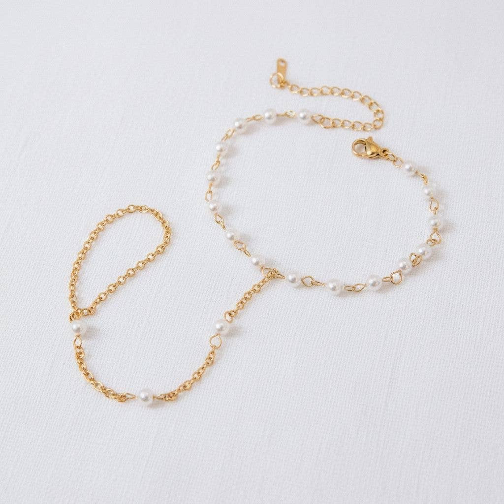 waterproof freshwater pearl hand chain stainless steel wrist to ring bracelet jewelry