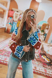Flower Patch Knit Sleeve Denim Jacket
