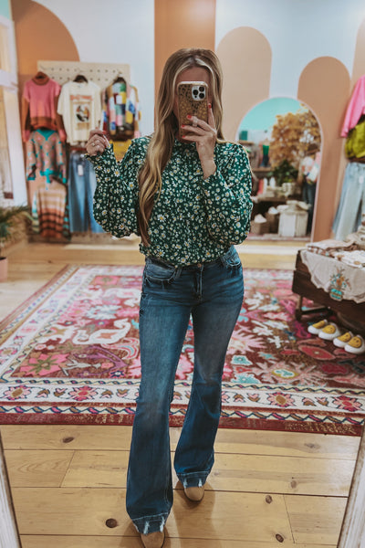 Pleated Daisy Print Blouse