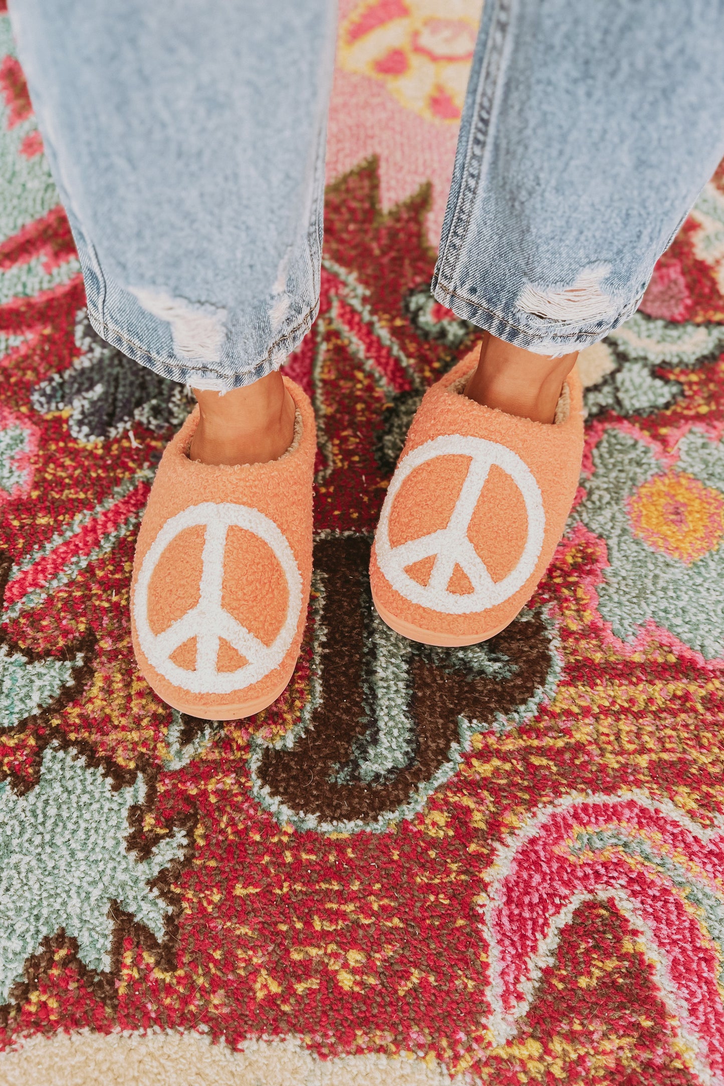 Peace Sign Sherpa Slippers