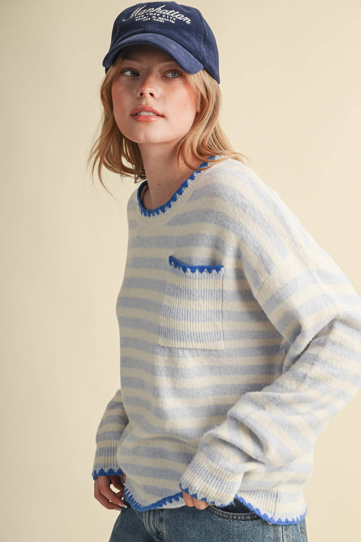 &MERCI - CONTRAST TRIANGLE STITCH STRIPED SWEATER MSW11395