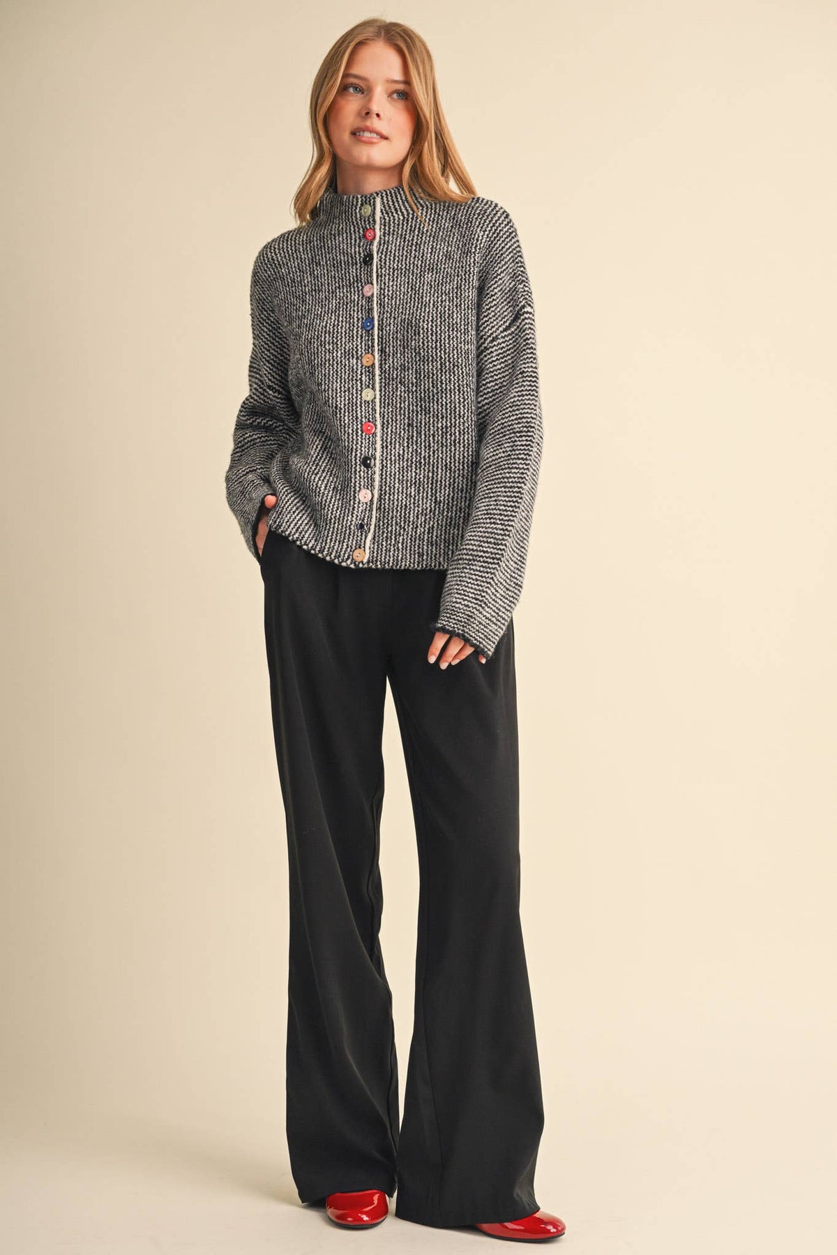 &MERCI - STRIPED SWEATER CARDIGAN WITH COLORFUL BUTTONS MSW11250