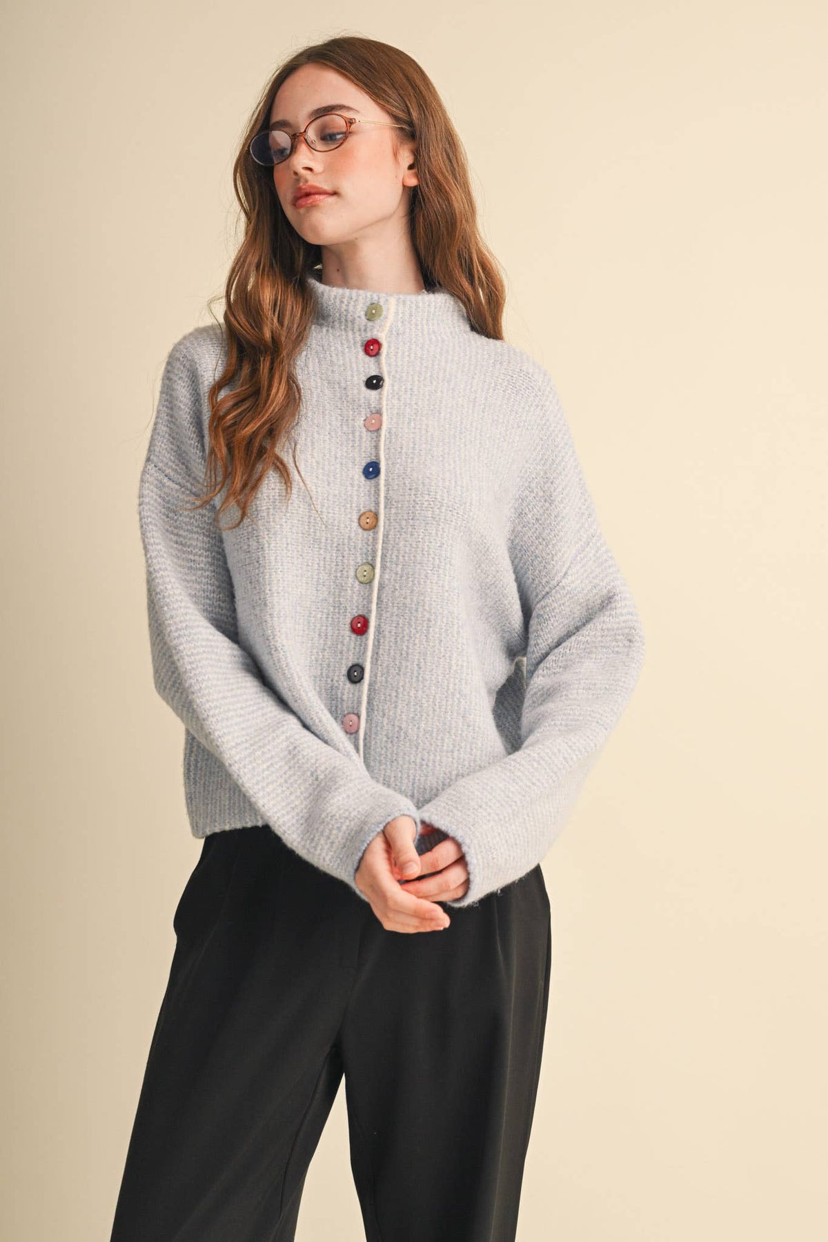 &MERCI - STRIPED SWEATER CARDIGAN WITH COLORFUL BUTTONS MSW11250