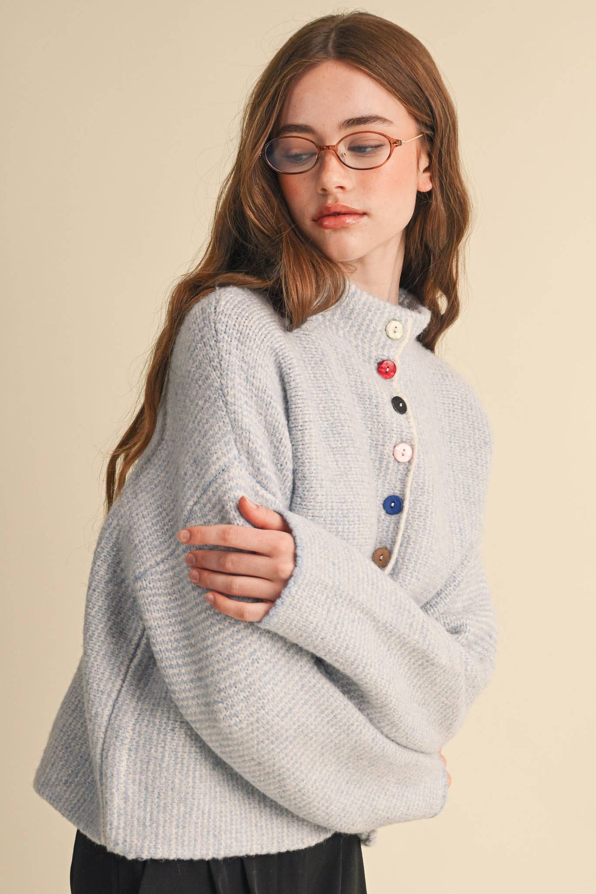 &MERCI - STRIPED SWEATER CARDIGAN WITH COLORFUL BUTTONS MSW11250