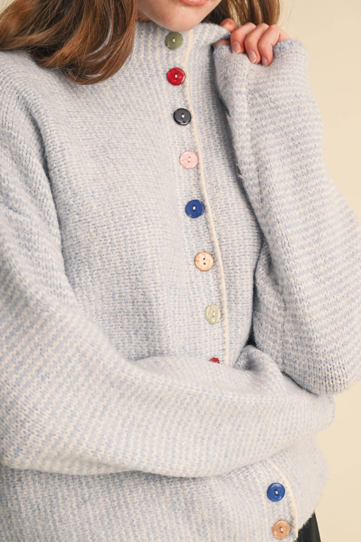 &MERCI - STRIPED SWEATER CARDIGAN WITH COLORFUL BUTTONS MSW11250