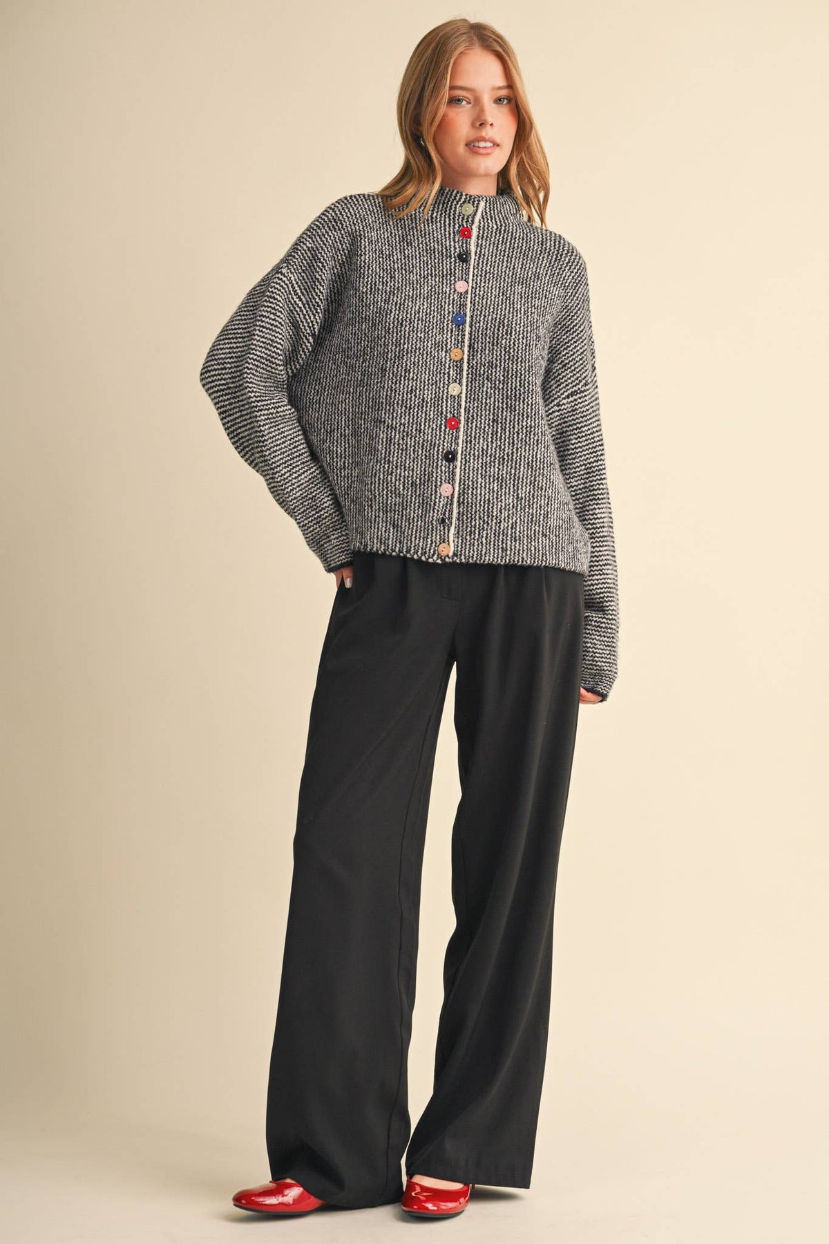 &MERCI - STRIPED SWEATER CARDIGAN WITH COLORFUL BUTTONS MSW11250