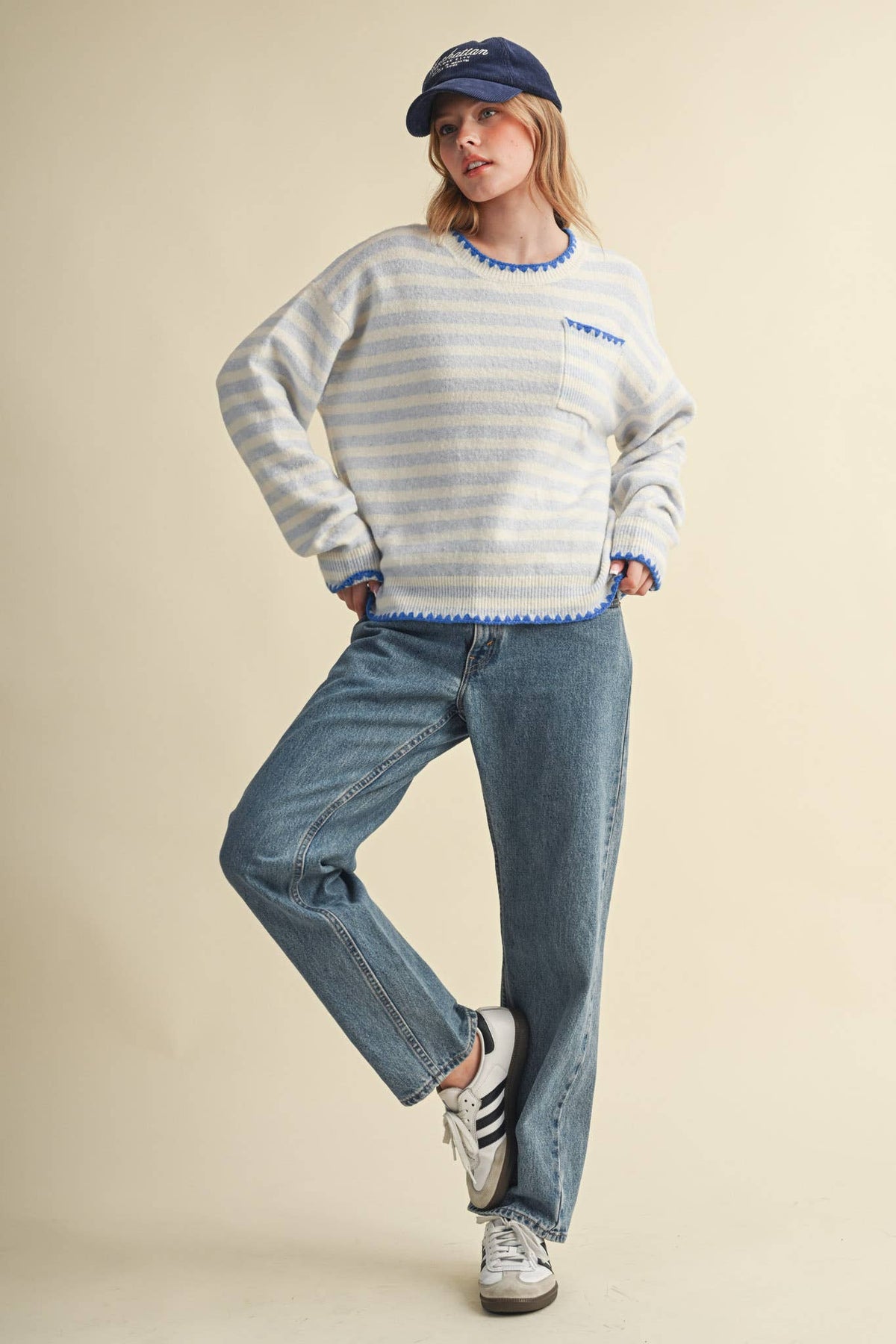 &MERCI - CONTRAST TRIANGLE STITCH STRIPED SWEATER MSW11395