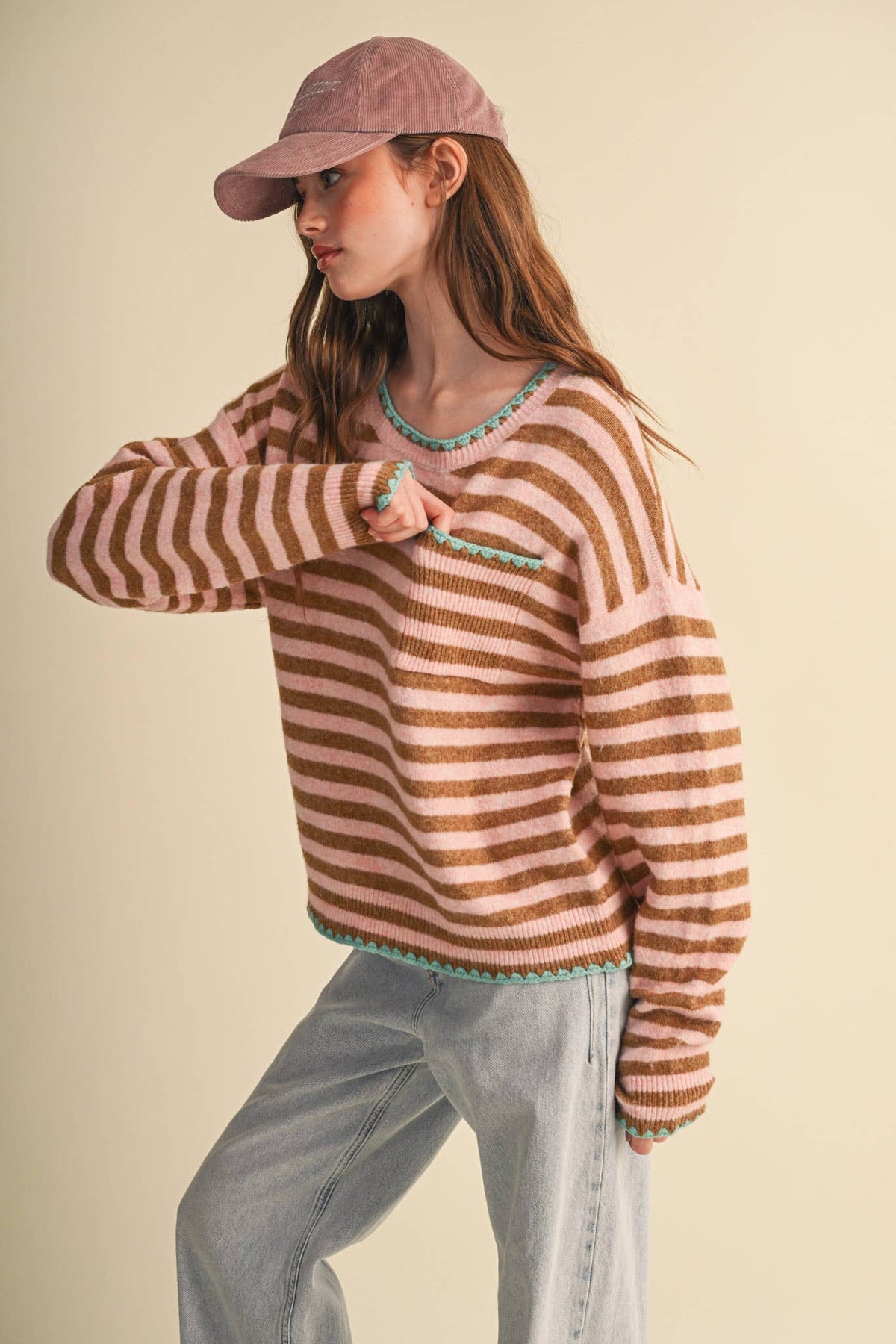 &MERCI - CONTRAST TRIANGLE STITCH STRIPED SWEATER MSW11395