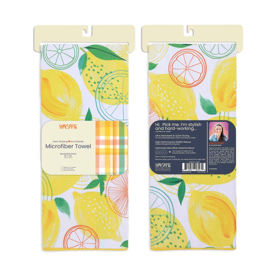 WerkShoppe - Lemon Plaid Microfiber Kitchen Dish Towel