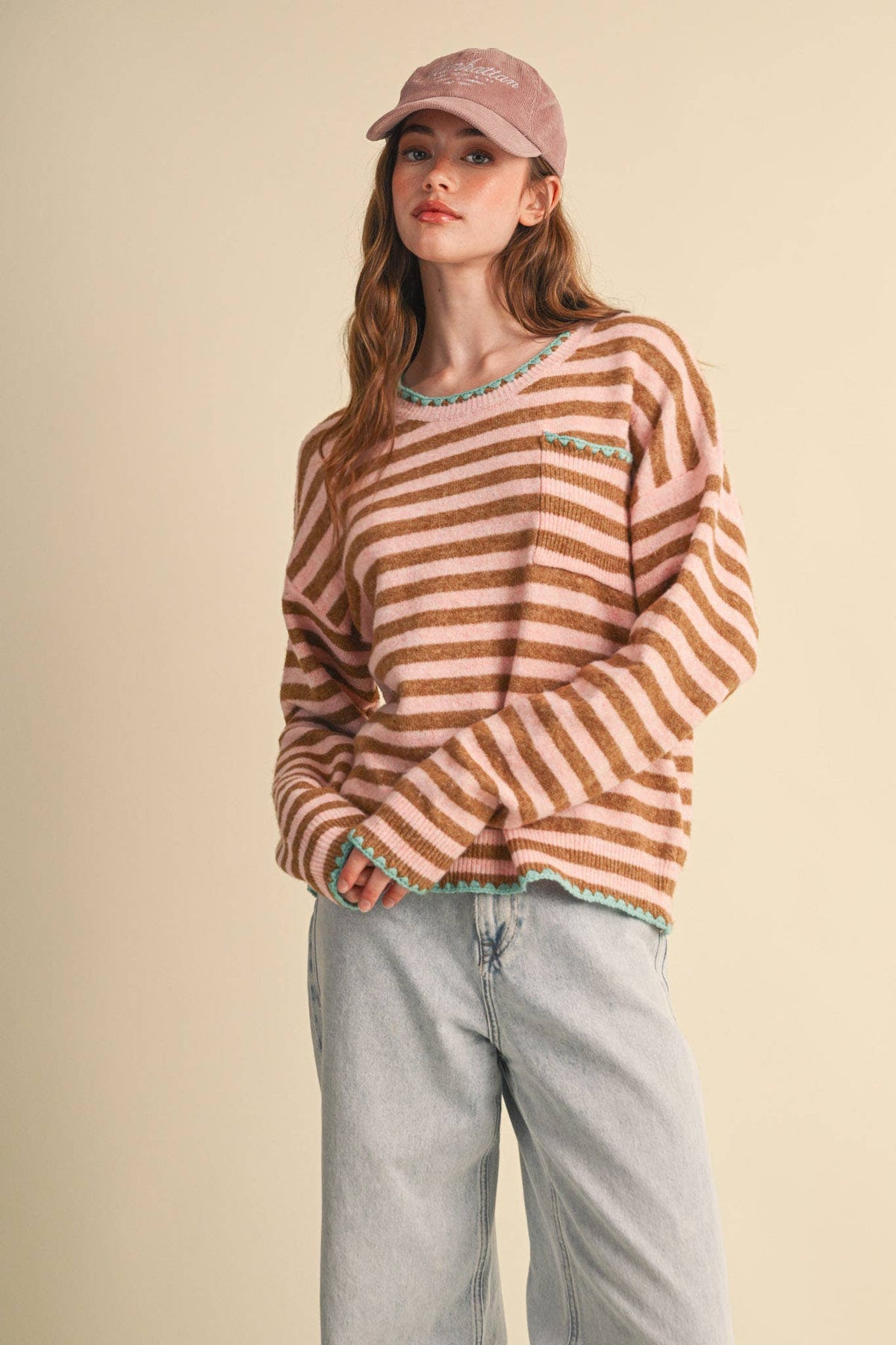 &MERCI - CONTRAST TRIANGLE STITCH STRIPED SWEATER MSW11395