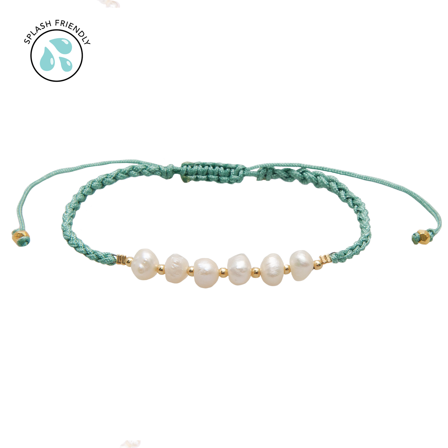 Bracelet with pearls and gold accents on a white background