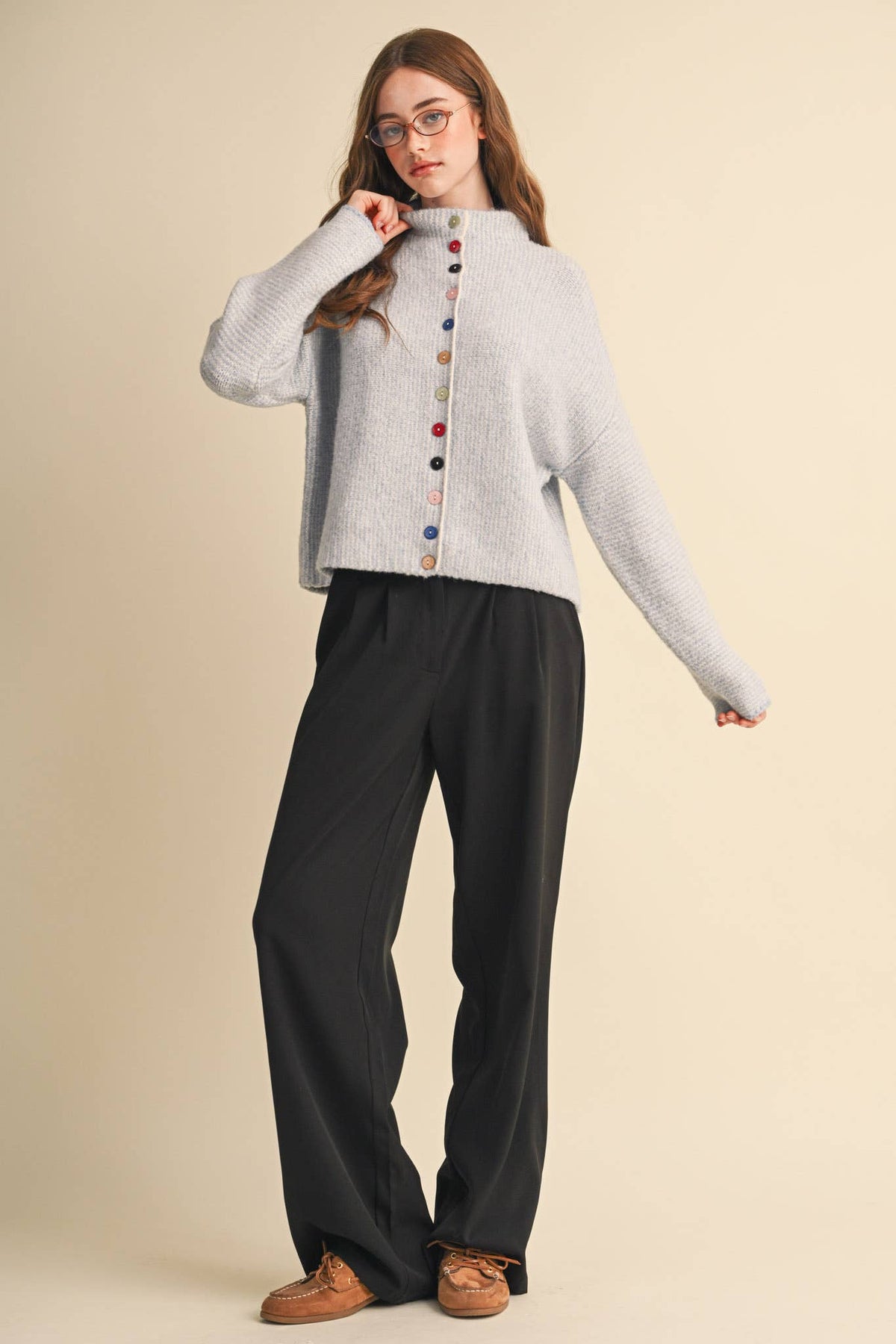 &MERCI - STRIPED SWEATER CARDIGAN WITH COLORFUL BUTTONS MSW11250