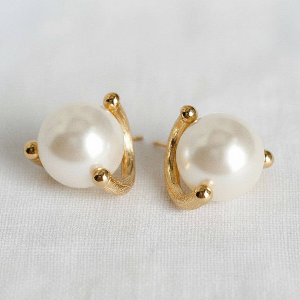 Golden Pearl Button Studs