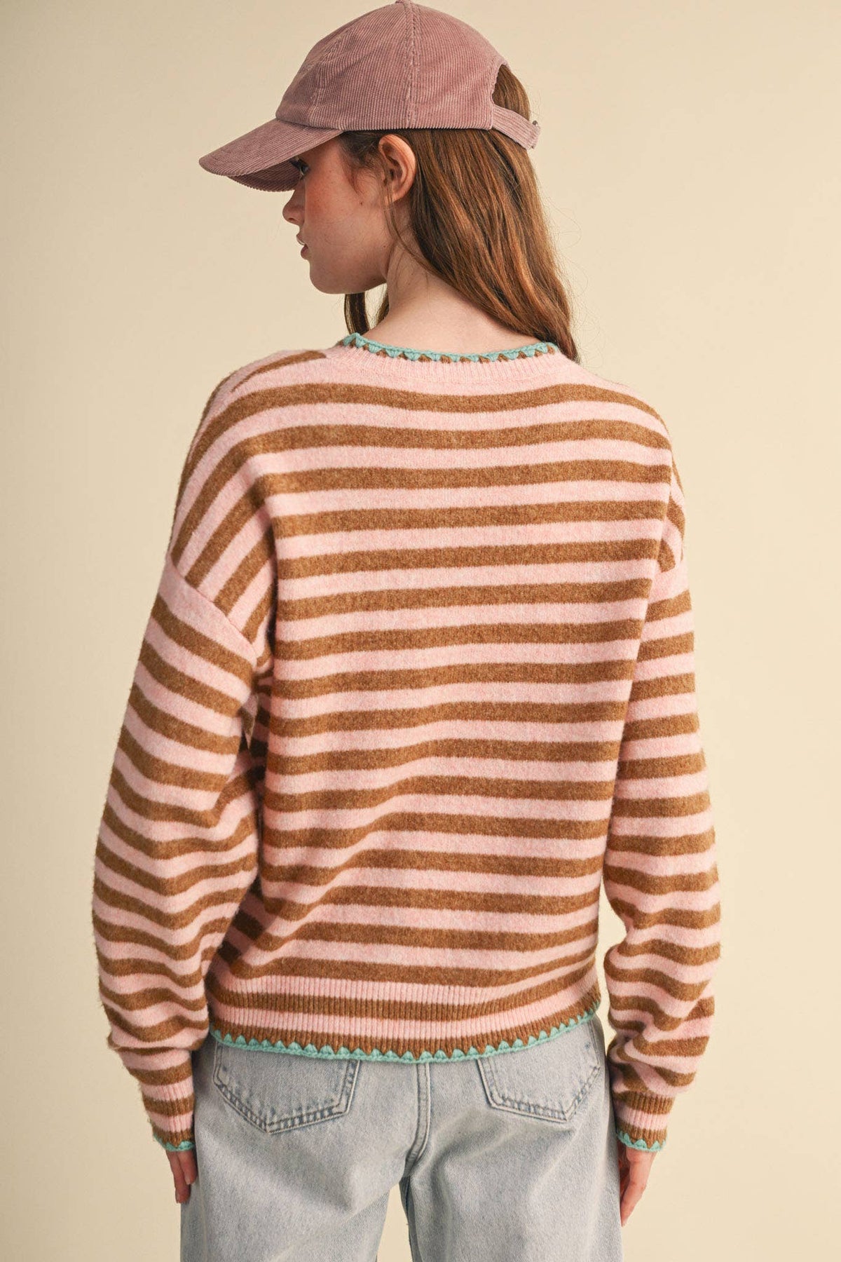 &MERCI - CONTRAST TRIANGLE STITCH STRIPED SWEATER MSW11395
