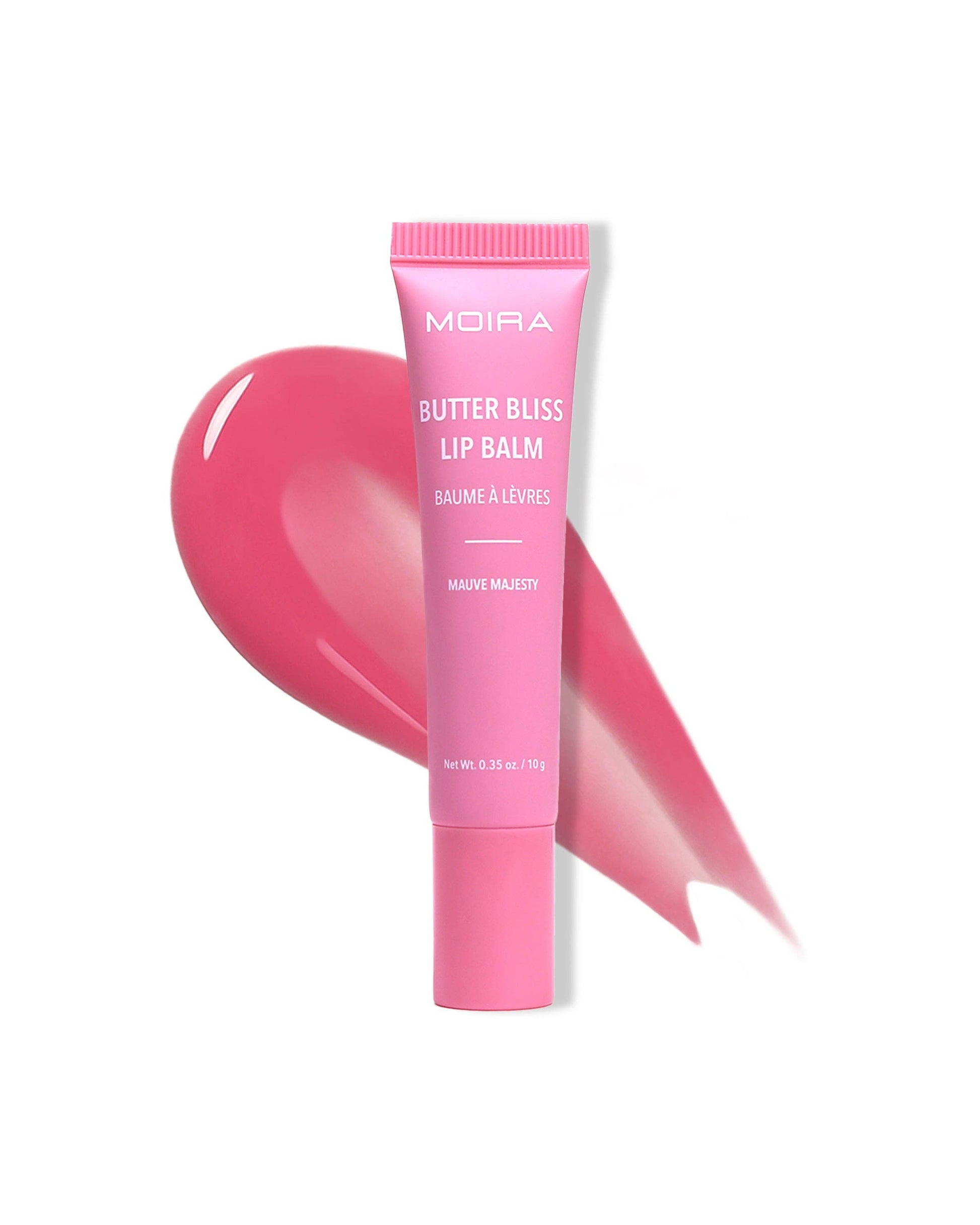 Butter Bliss Lip Balm in Mauve Majesty with soft mauve tint and glossy finish in squeeze tube packaging.
