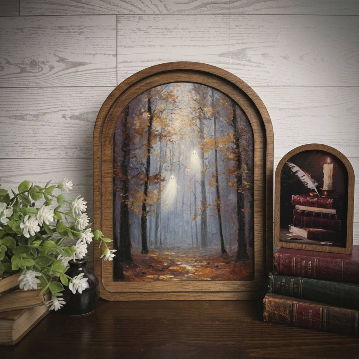 Maci Loo Makings - Arch Frame Art Mrs Claus Reading Book | Winter Wood & Canvas