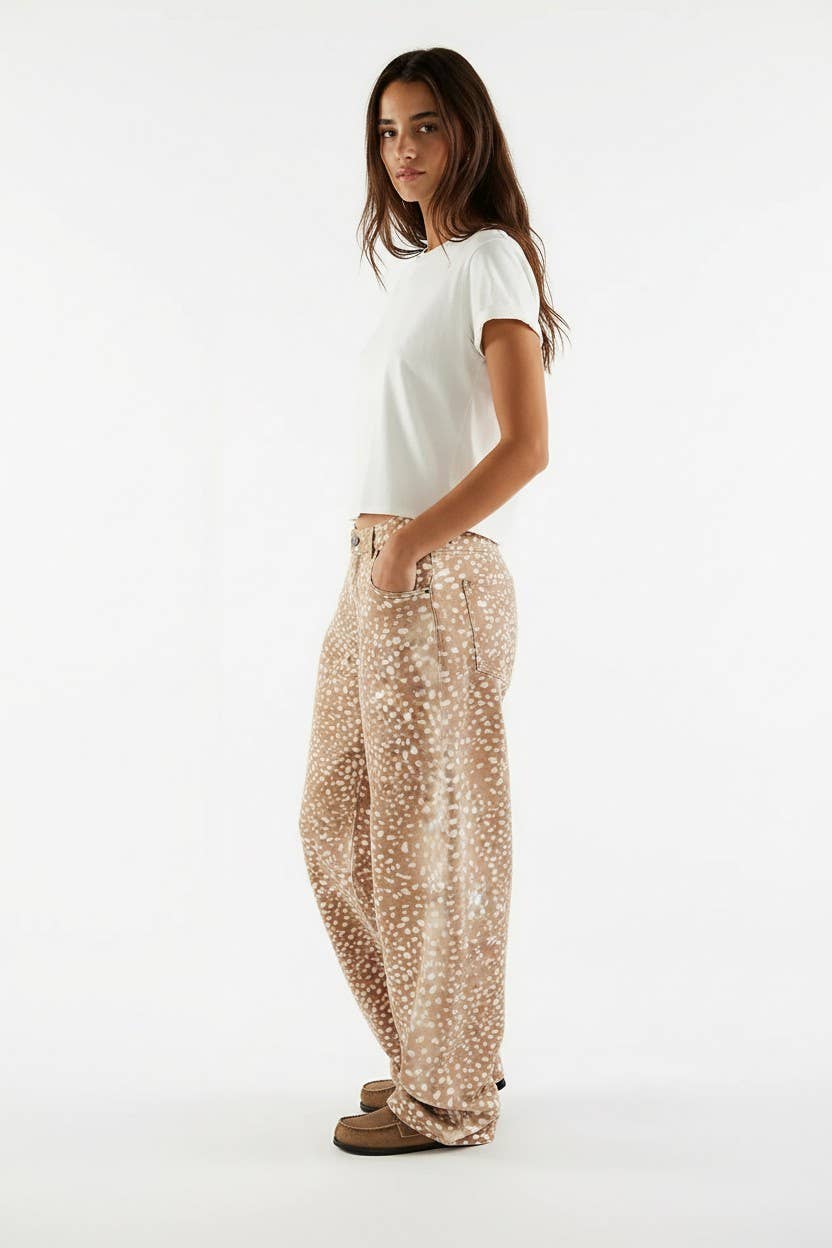 Urban Daizy - Bambi Deer Print Wide Leg Denim Pants