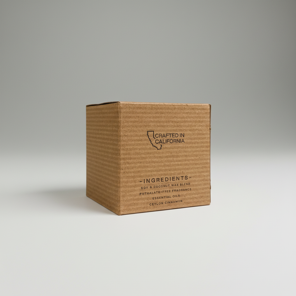 Brown cardboard box with 'Crafted in California' text on a gray background