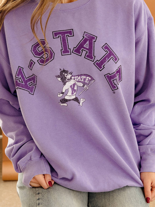 Kansas State sweatshirt, K-State Wildcats crewneck, vintage violet pullover, oversized game day sweatshirt, boutique college apparel