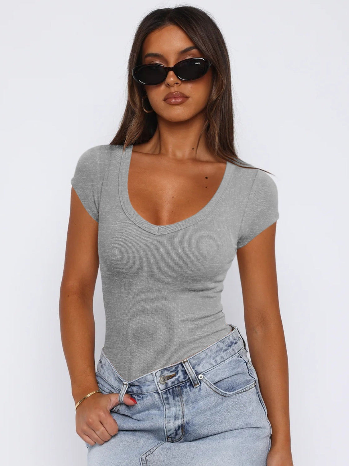 Scoop Neck Cap Sleeve T-Shirt