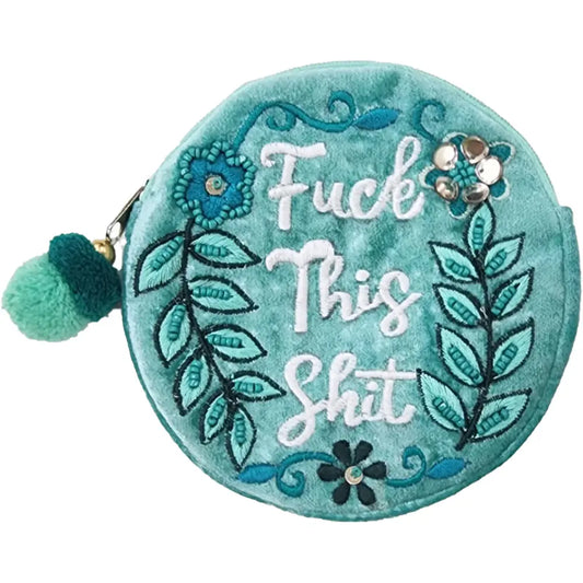 'F This' Velvet Beaded Pouch