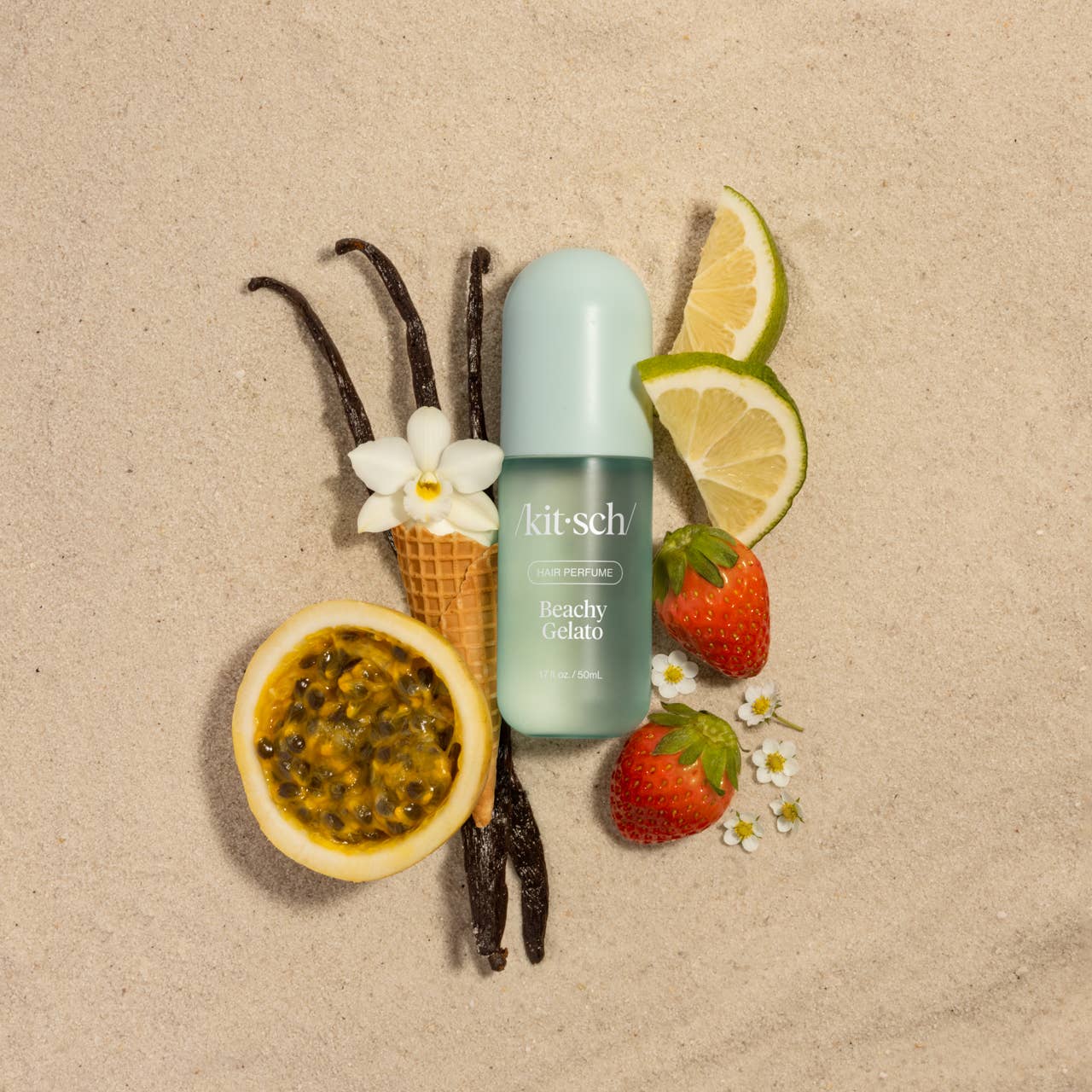 Beachy Gelato Kitsch hair perfume citrus vanilla scent refreshing hair between washes
tropical citrus vanilla hair fragrance mist Kitsch Beachy Gelato clean beauty hair perfume
Kitsch Beachy Gelato travel size hair perfume odor neutralizing fragrance mist
