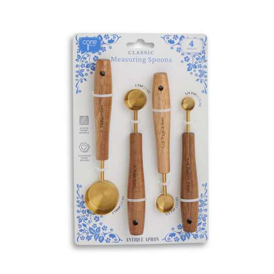 4pc Classic Acacia Handle Gold Measuring Spoons