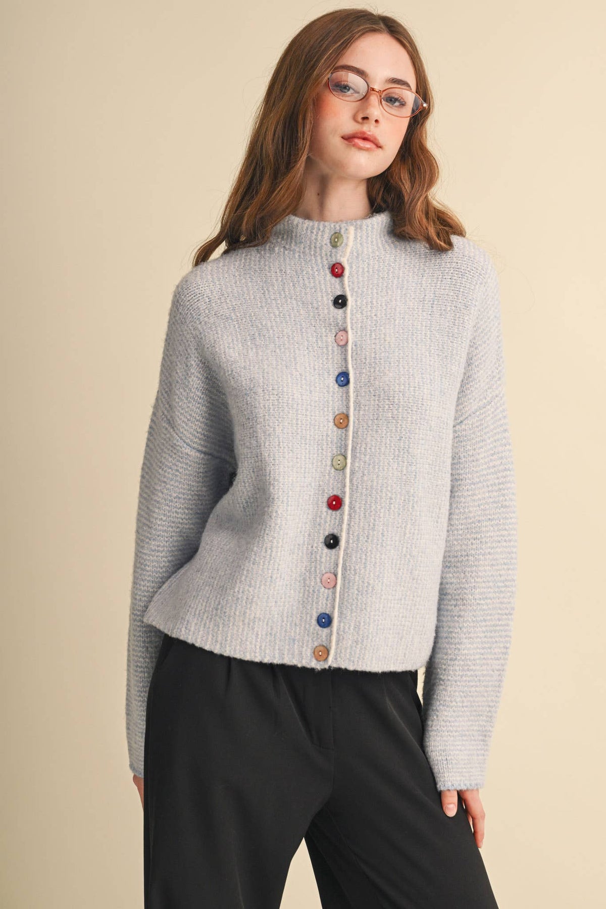 &MERCI - STRIPED SWEATER CARDIGAN WITH COLORFUL BUTTONS MSW11250