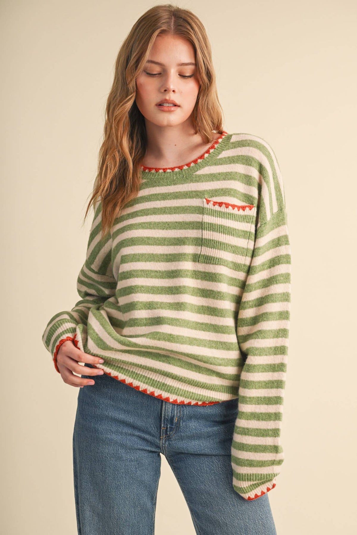 &MERCI - CONTRAST TRIANGLE STITCH STRIPED SWEATER MSW11395