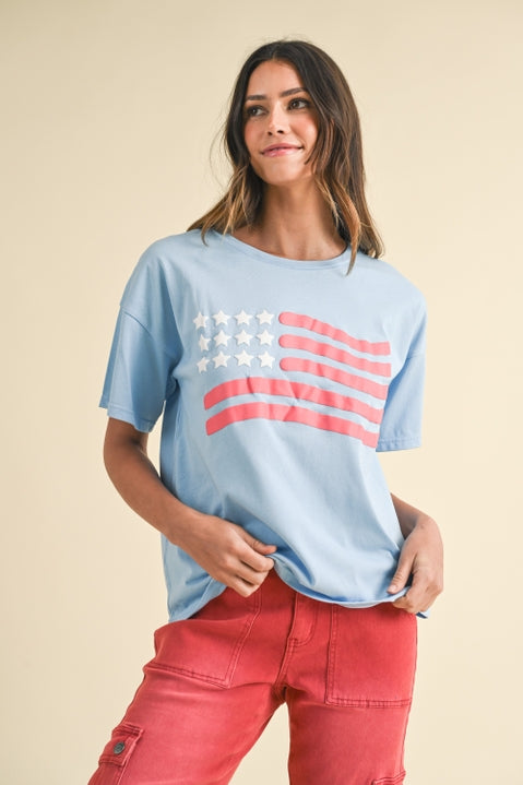 American Flag Puff Paint Tee