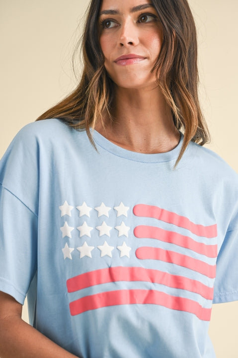 American Flag Puff Paint Tee