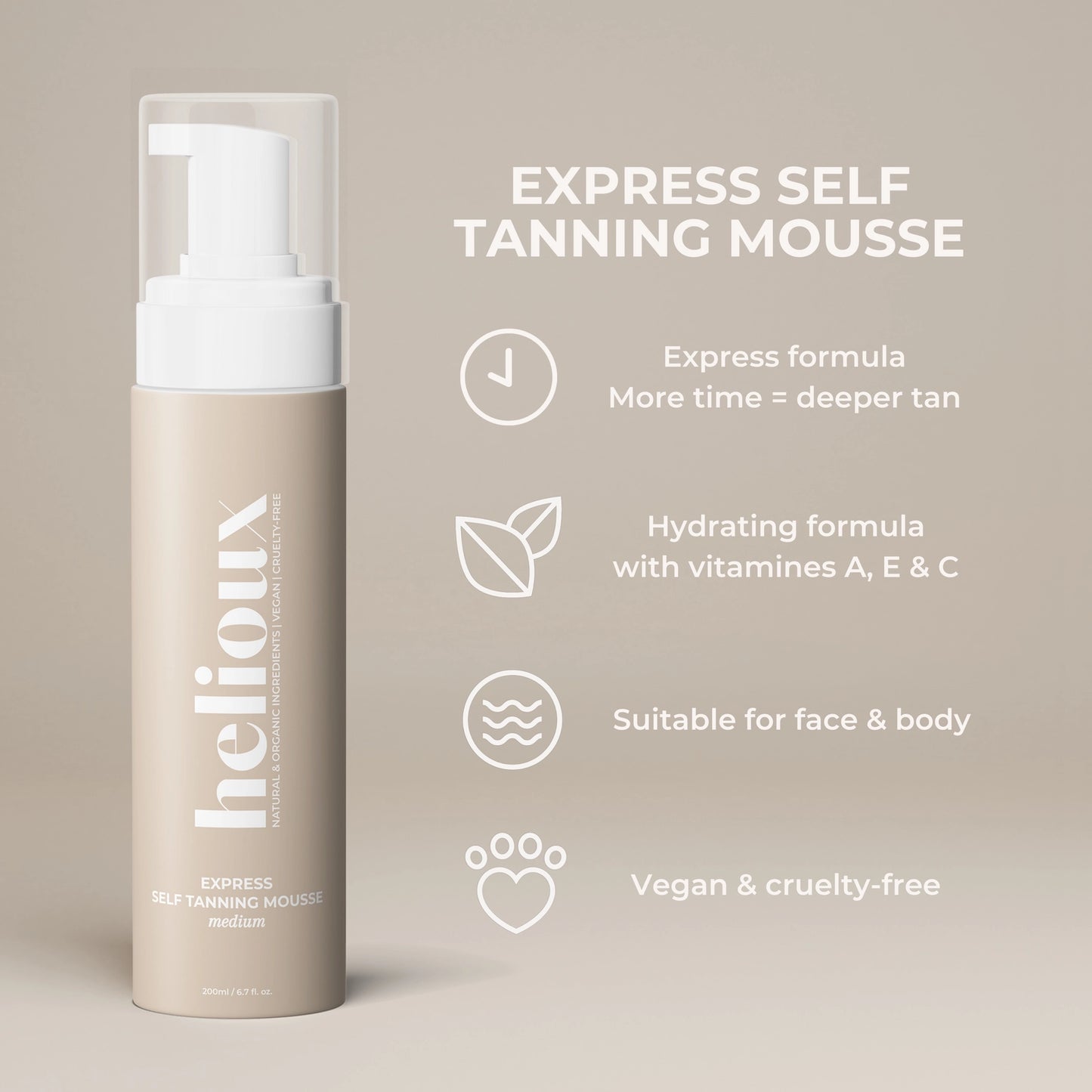 Helioux® Express Self Tanning Mousse Medium