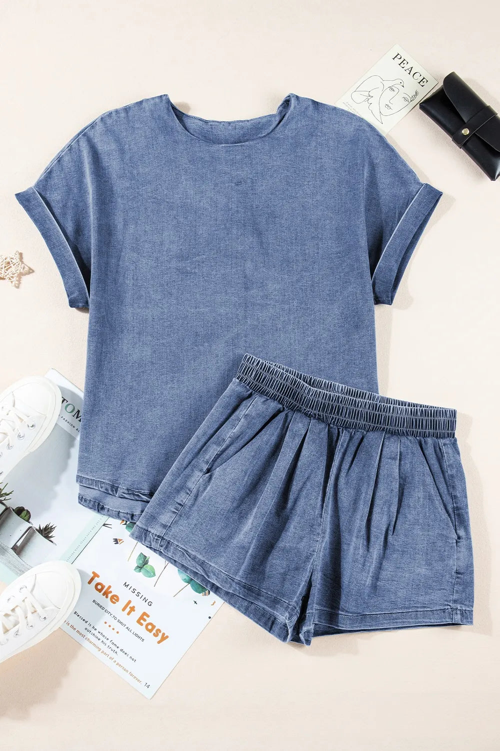 Denim Daisy Shorts Set