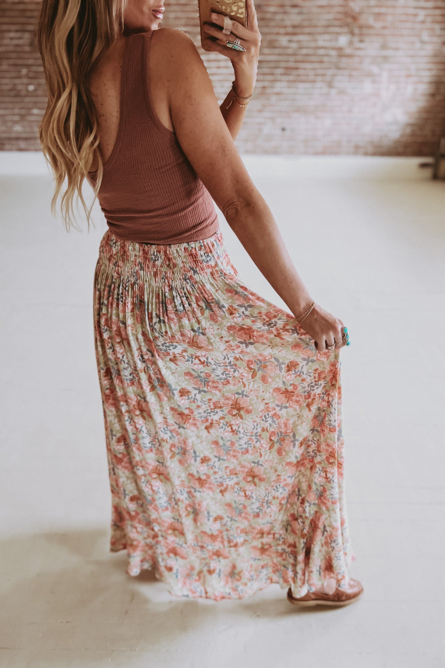 Smocked Waist Maxi Skirt