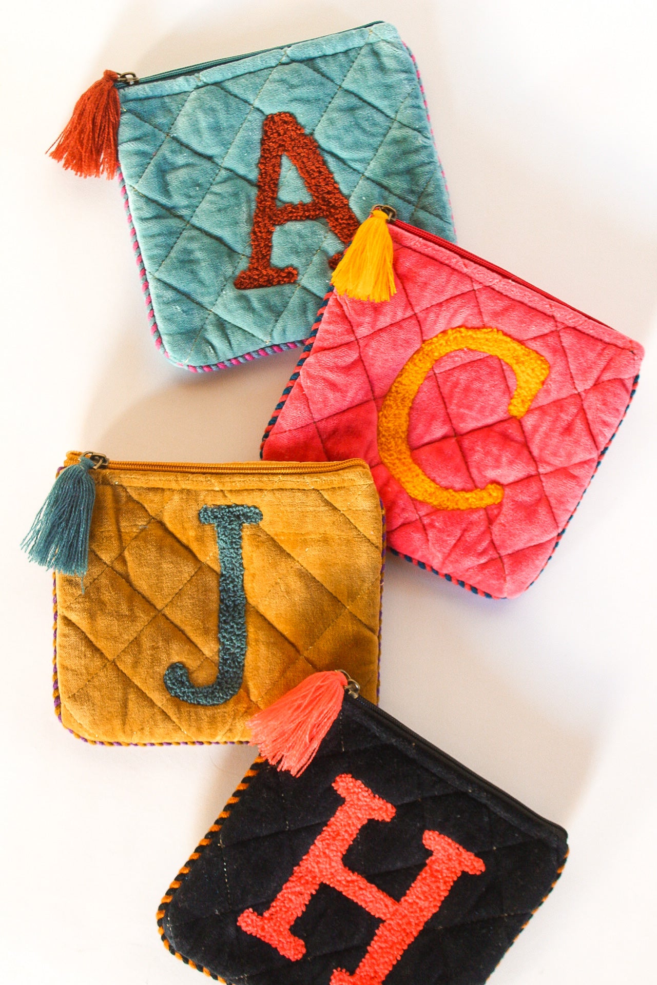 Velour Quilted Initial Bag