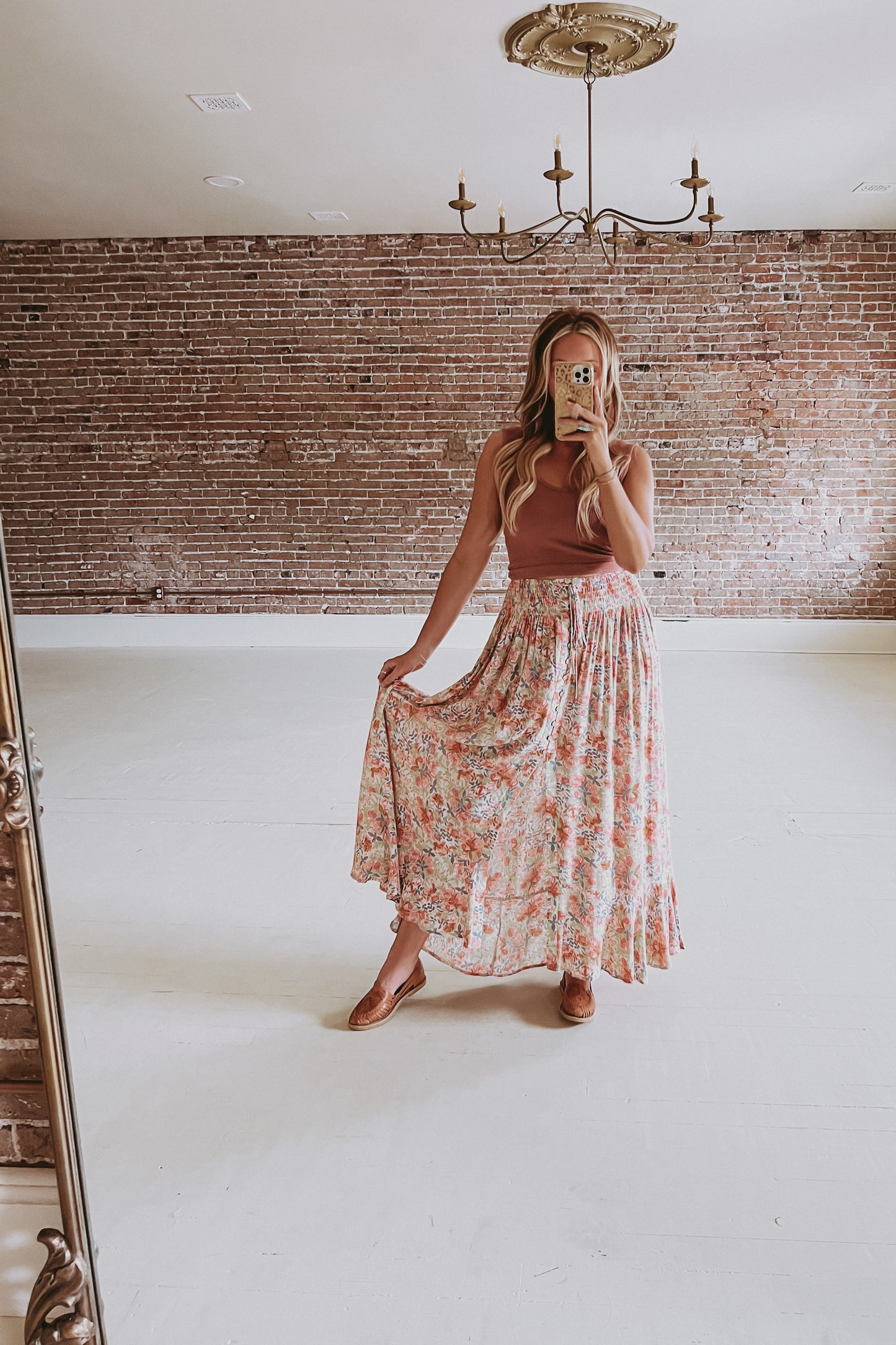 Smocked Waist Maxi Skirt