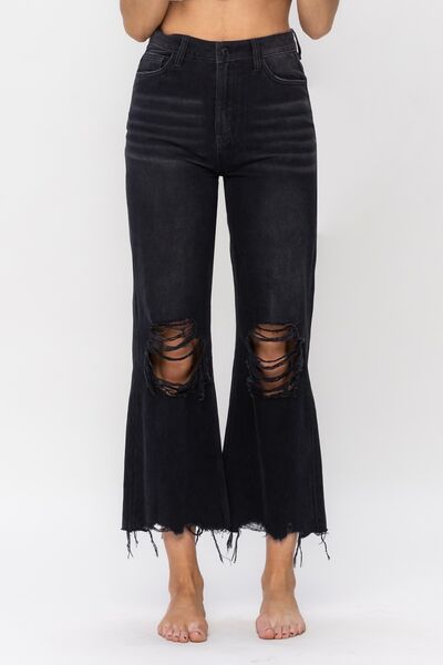 Vervet Vintage Ultra High Waist Distressed Crop Flare Jeans