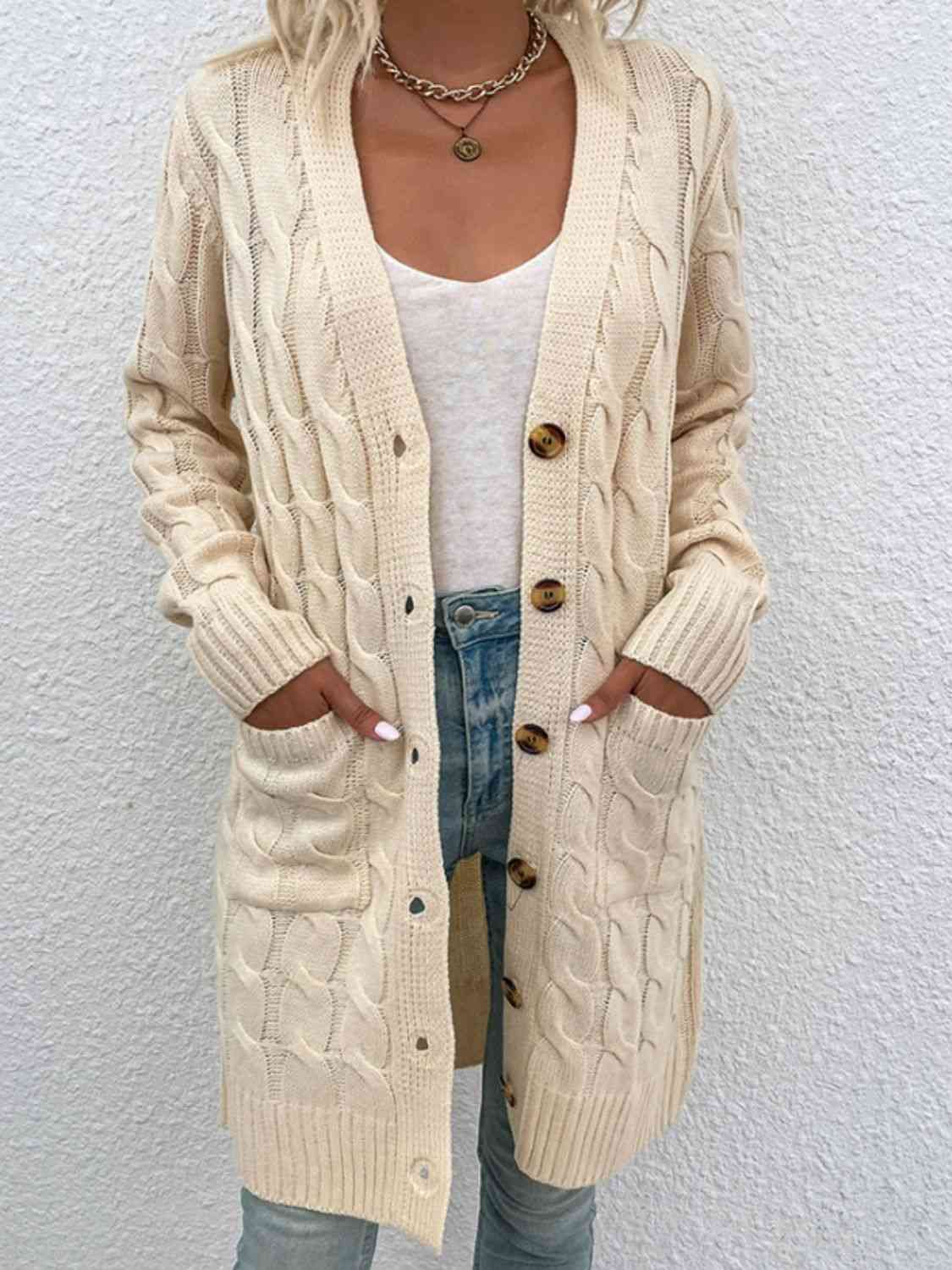 Cable-Knit Button Down Cardigan