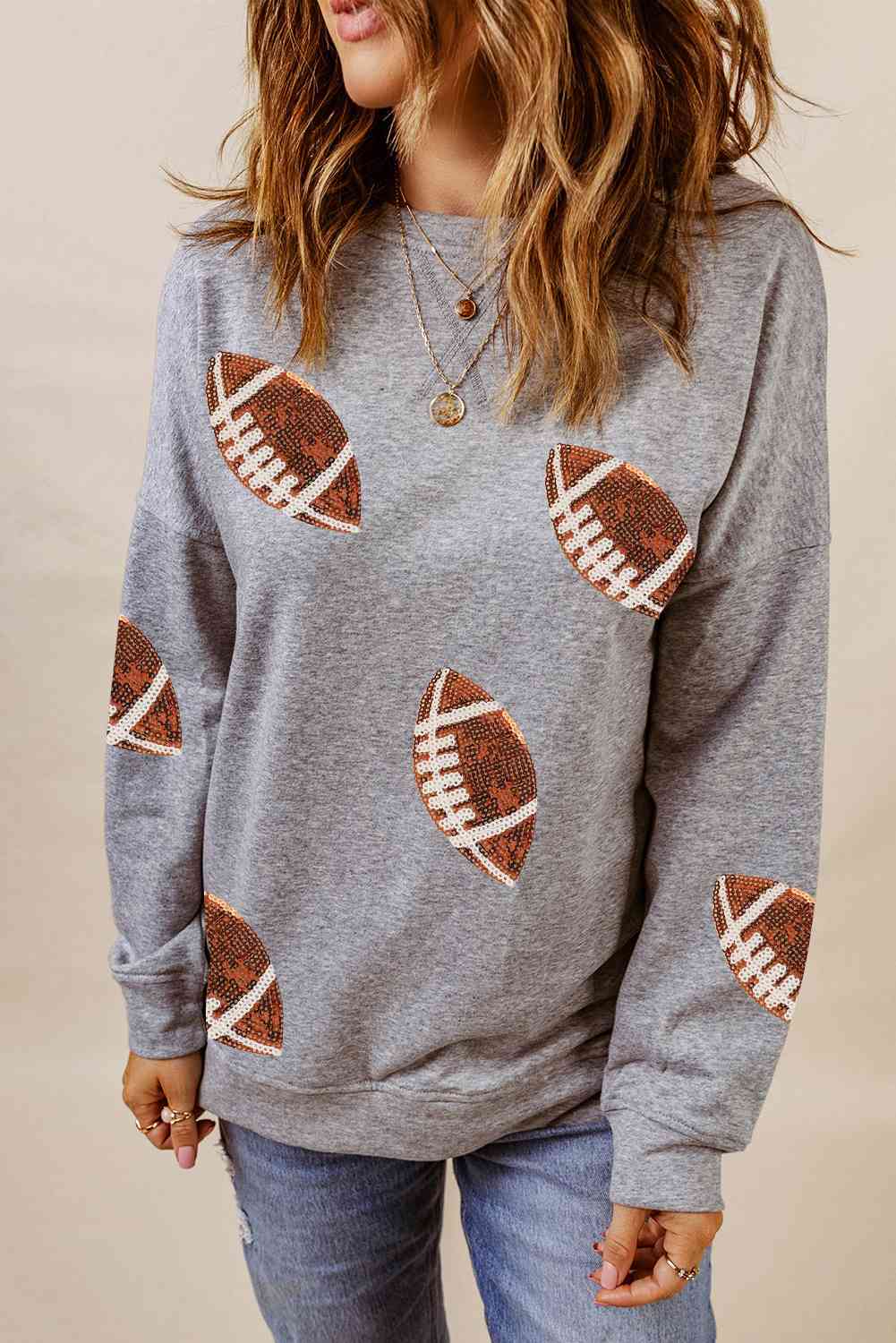 Sequin Football Graphic Sweatshirt