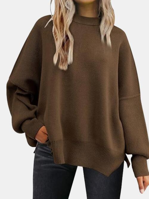 Basic Round Neck Side Slit Sweater