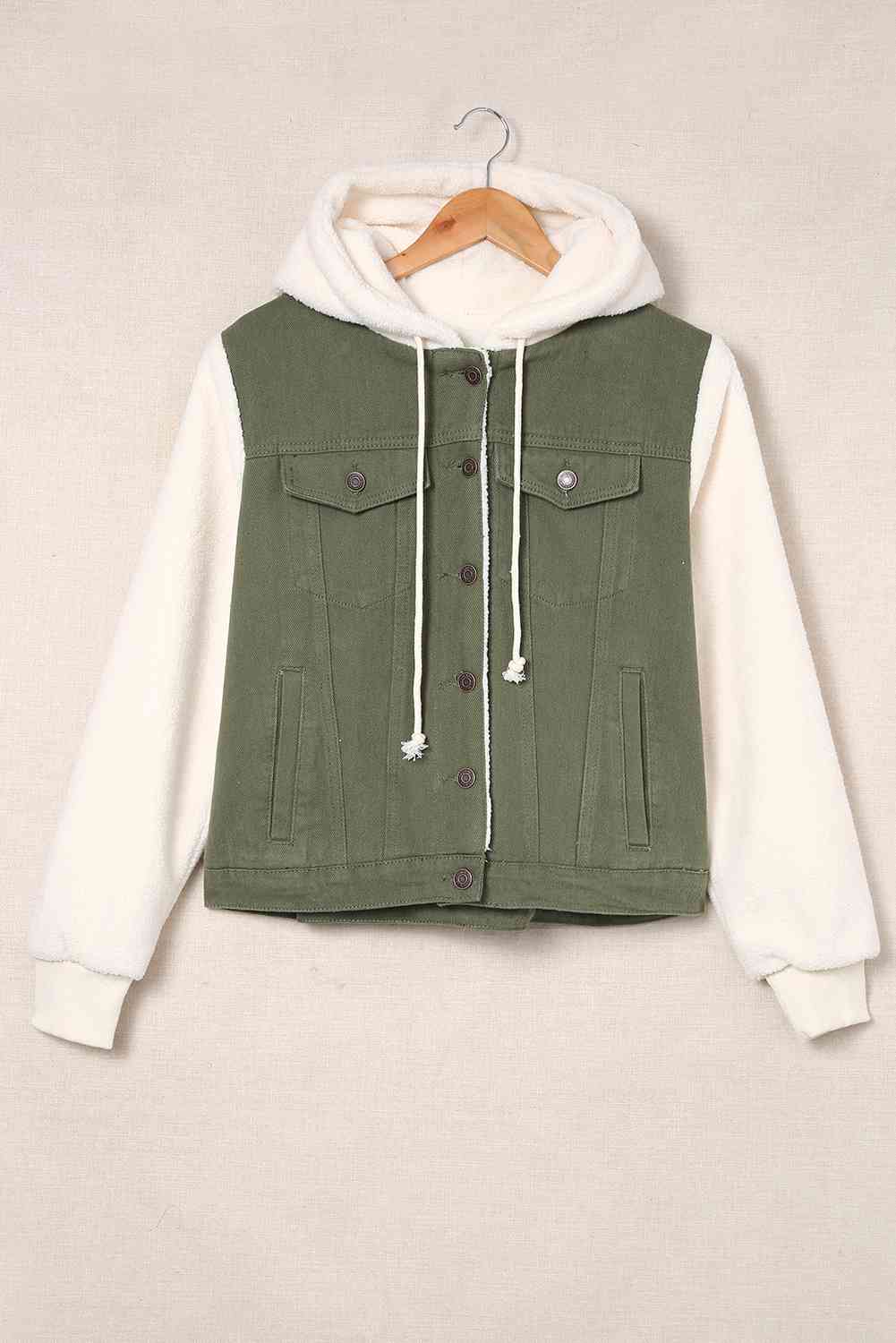 Two-Tone Sherpa Hooded Denim Jacket