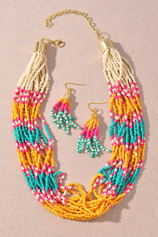 Seed Bead Necklace & Earrings Set