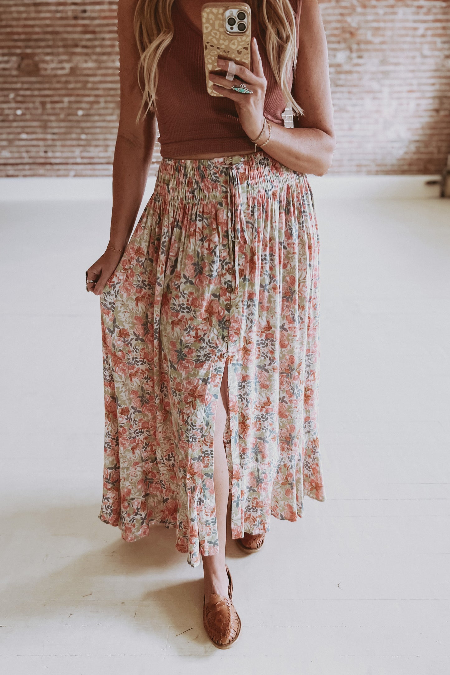 Smocked Waist Maxi Skirt