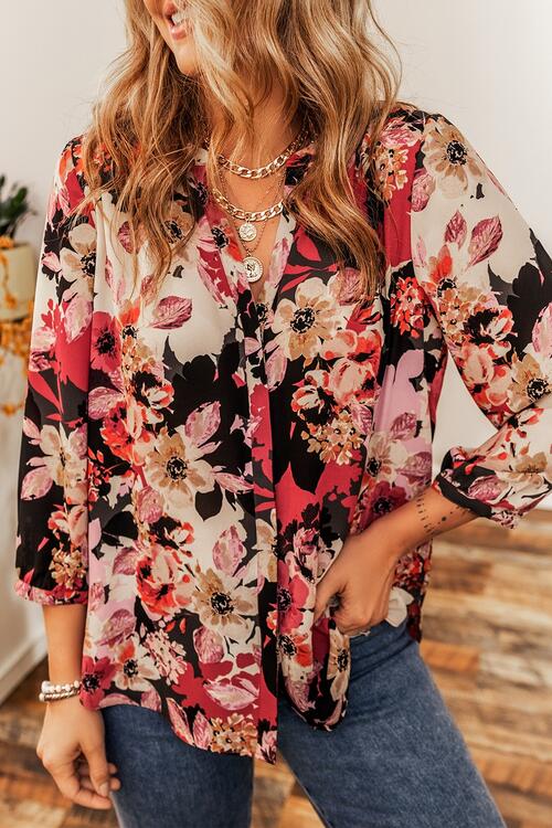 Fiona Notched Long Sleeve Blouse