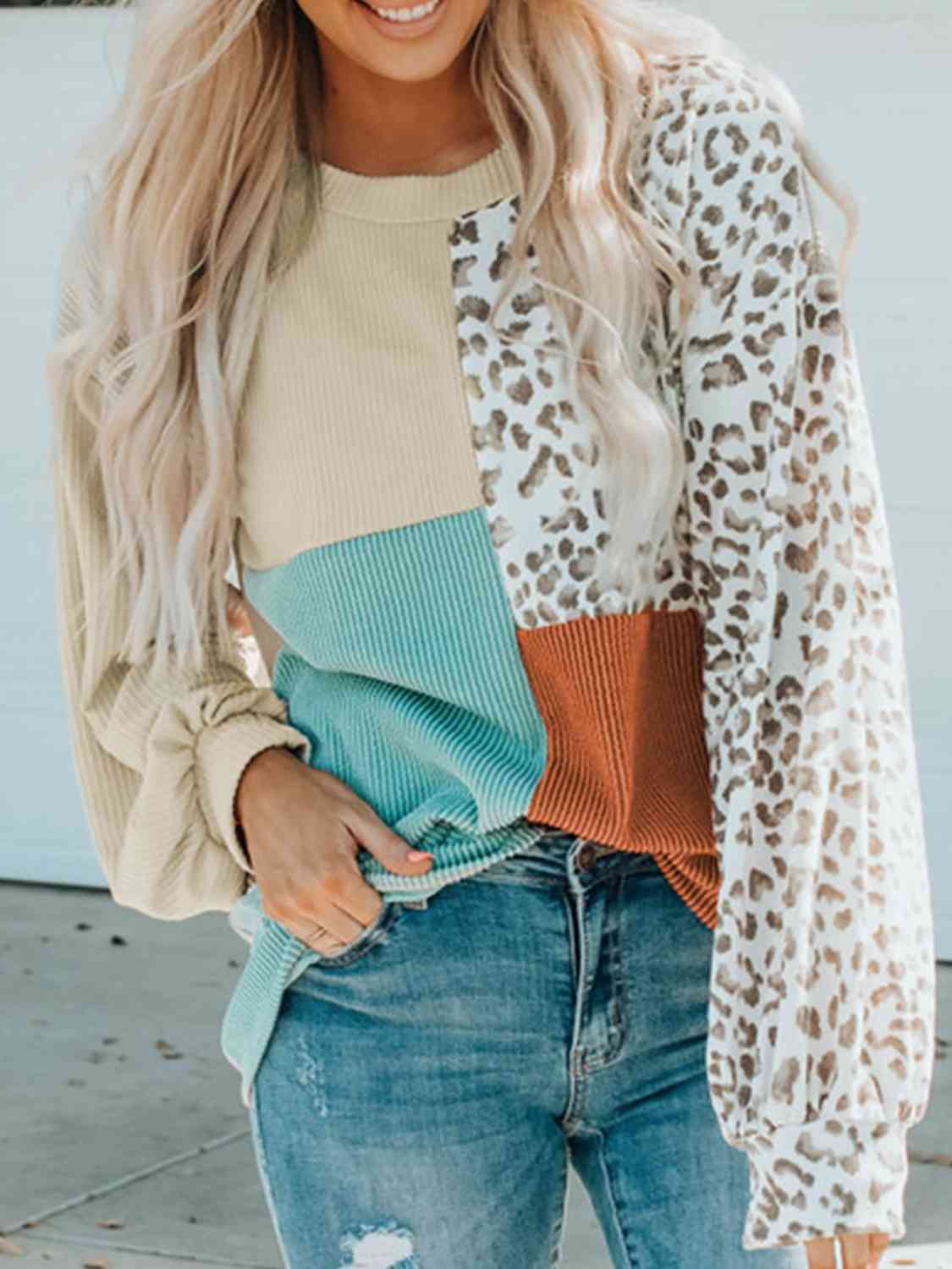 Color Block Leopard Top