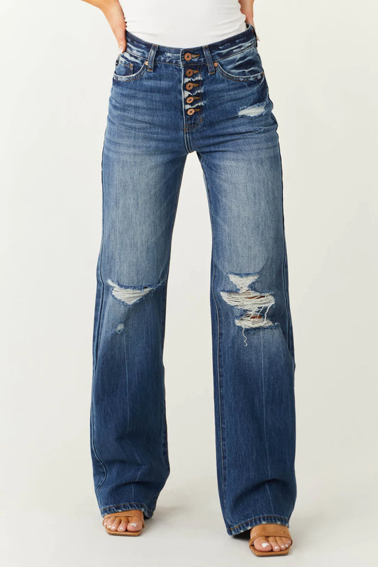 KanCan High Rise 5 Button Flare Jeans