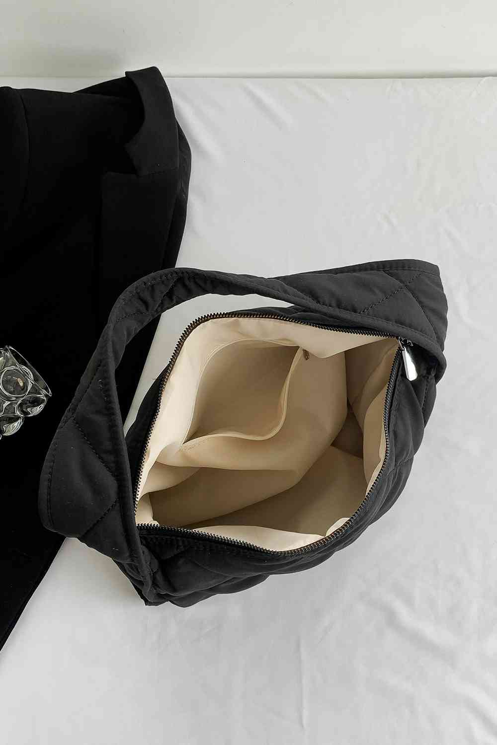 Structured Quilted Nylon Shoulder Bag
