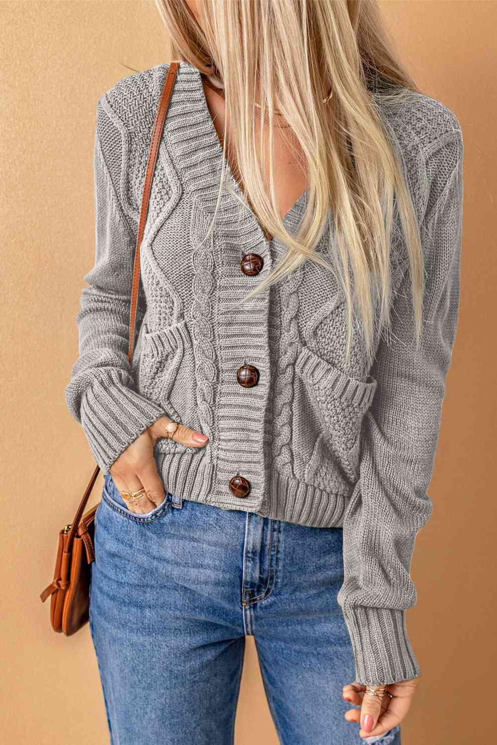 Adaline Mixed Knit Button Down Cardigan