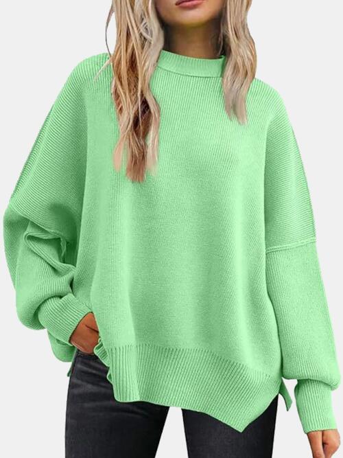 Basic Round Neck Side Slit Sweater